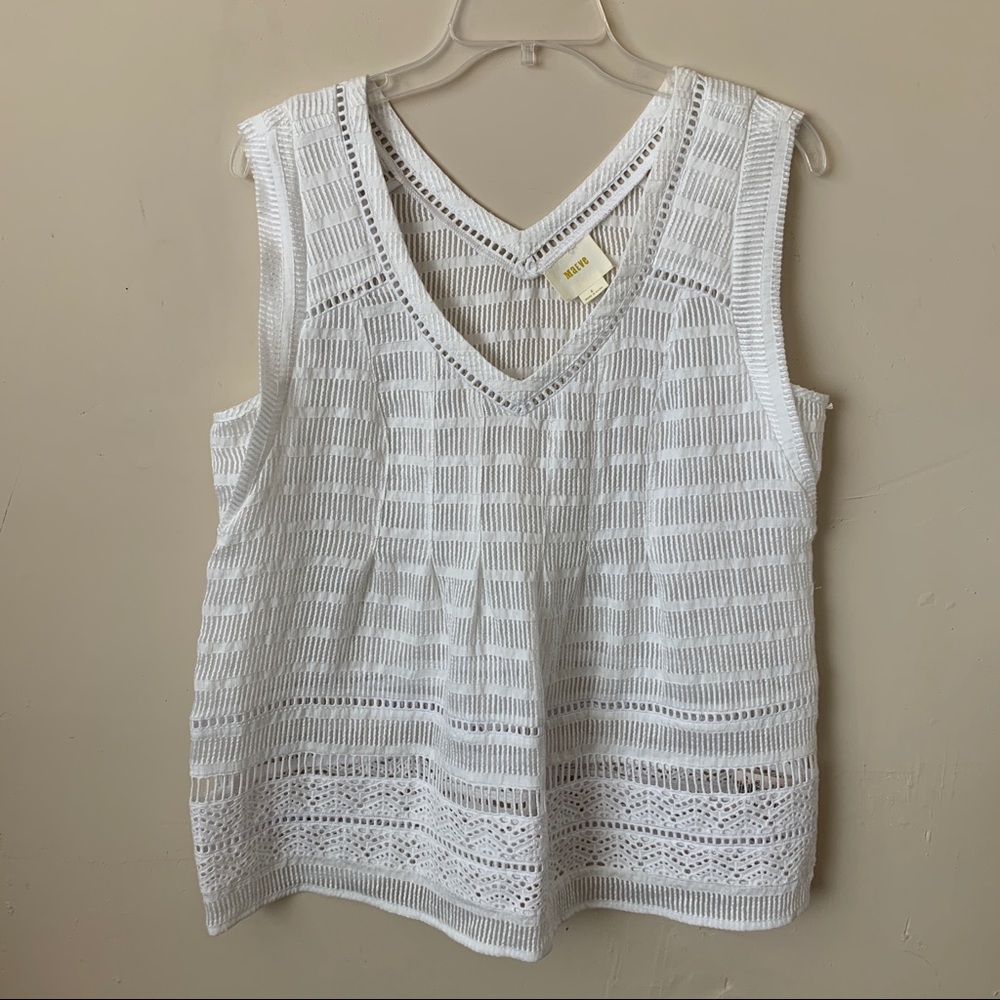 Maeve Anthropologie White Sleeveless Cut Out Sheer Blouse Top size 8